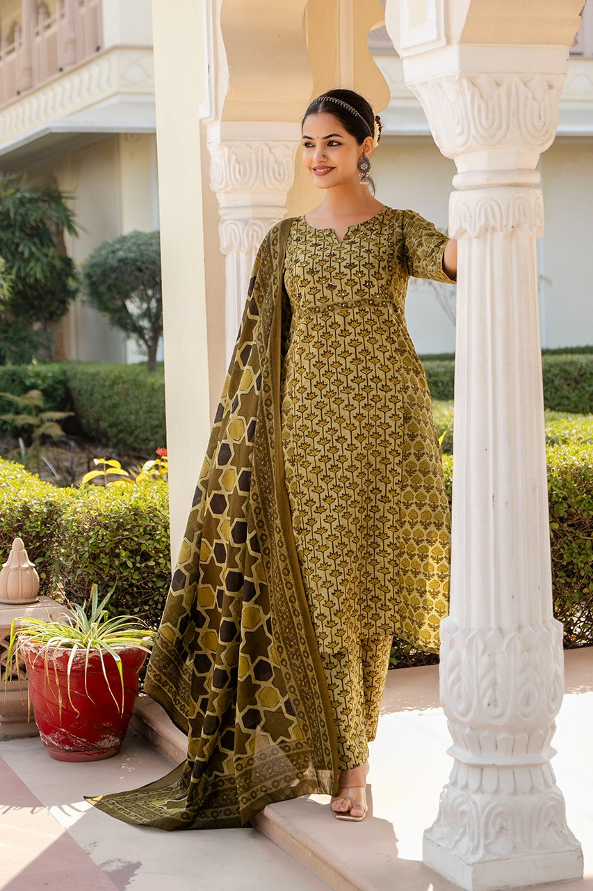 Anamika Cotton Ajrakh print Straight pant Set - The Jaipur Studio