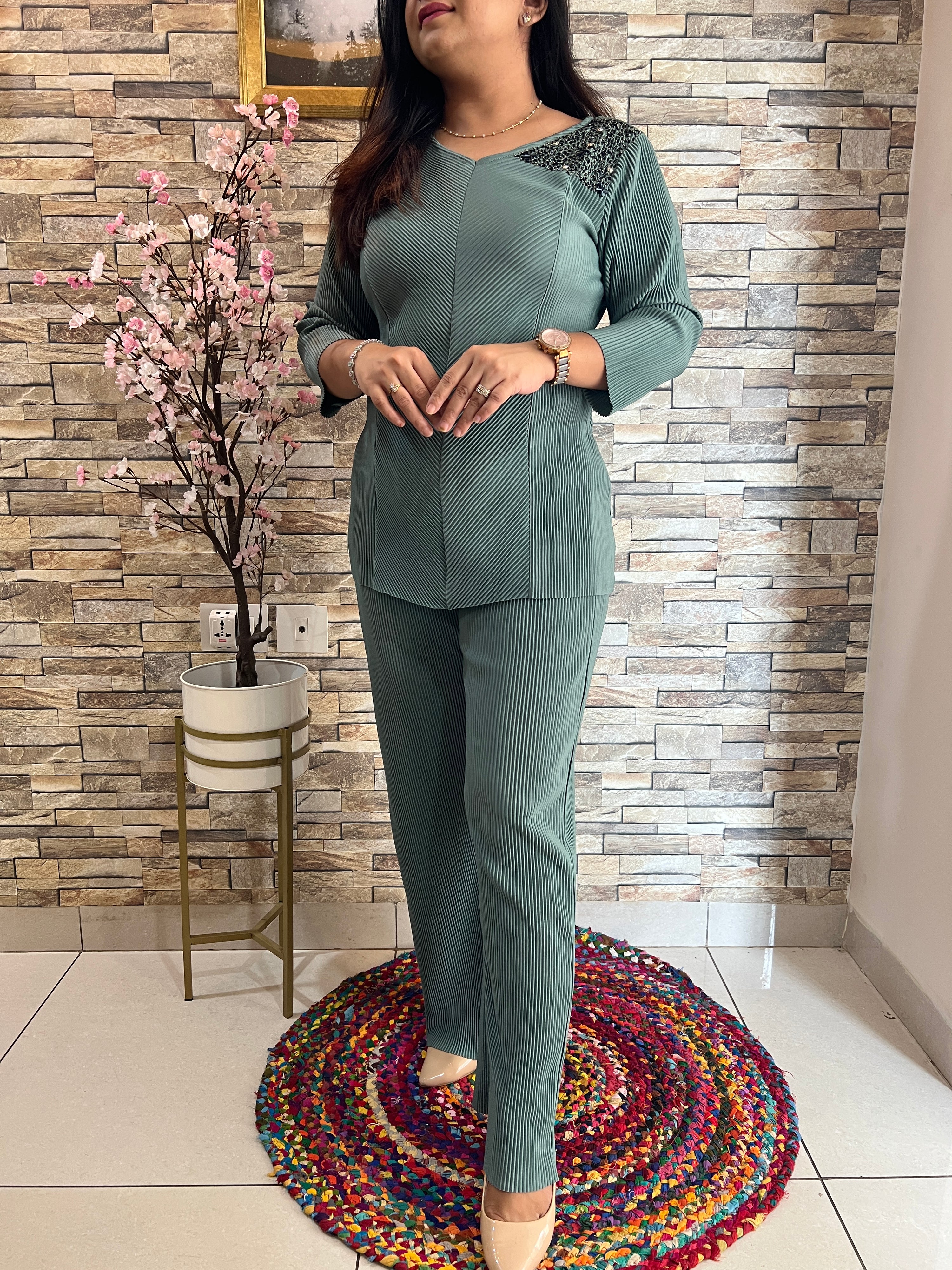 Mira Lycra Pleated Coord Set - The Jaipur Studio