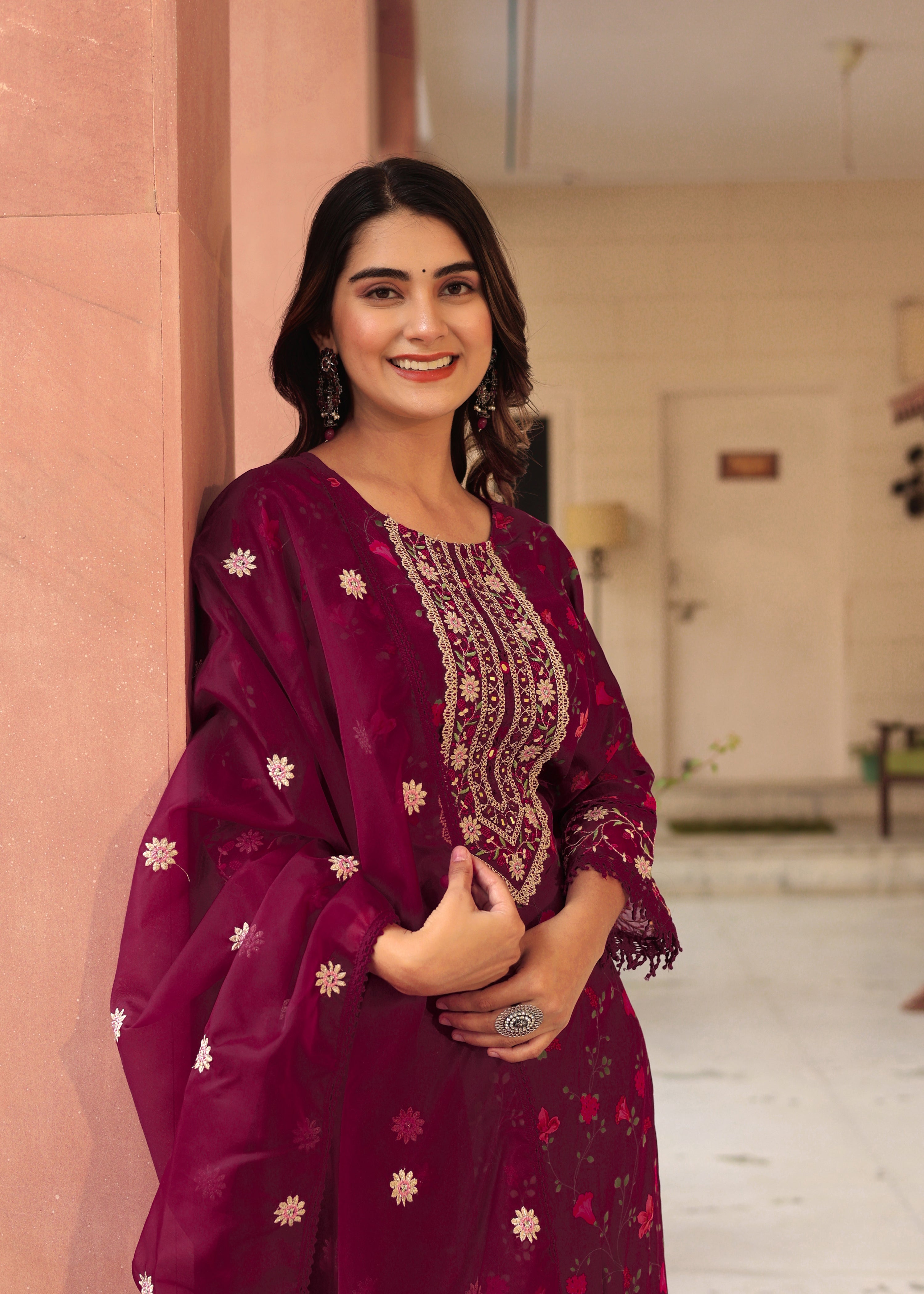 Crepe floral Embroidered Pant Set - The Jaipur Studio