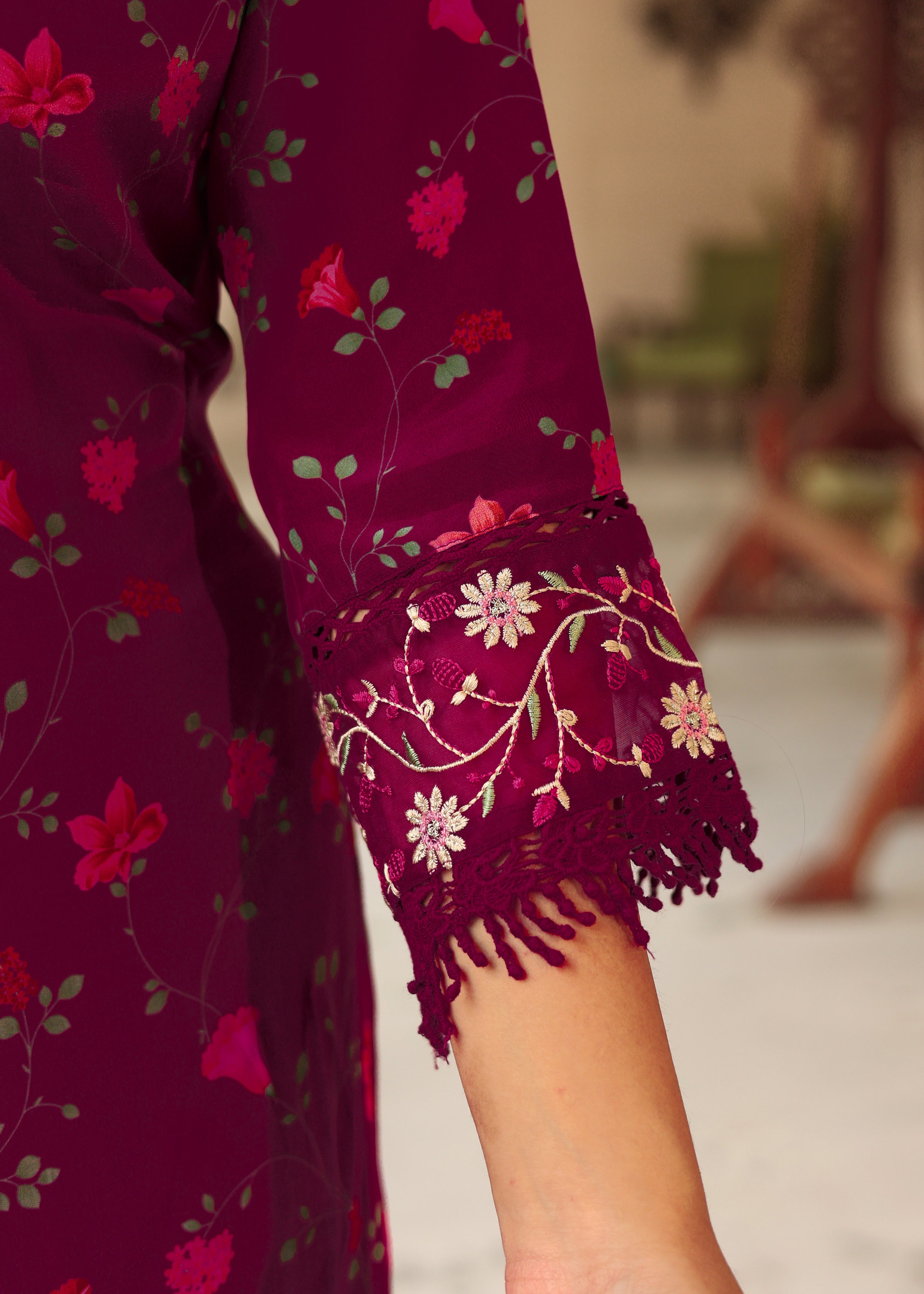 Crepe floral Embroidered Pant Set - The Jaipur Studio