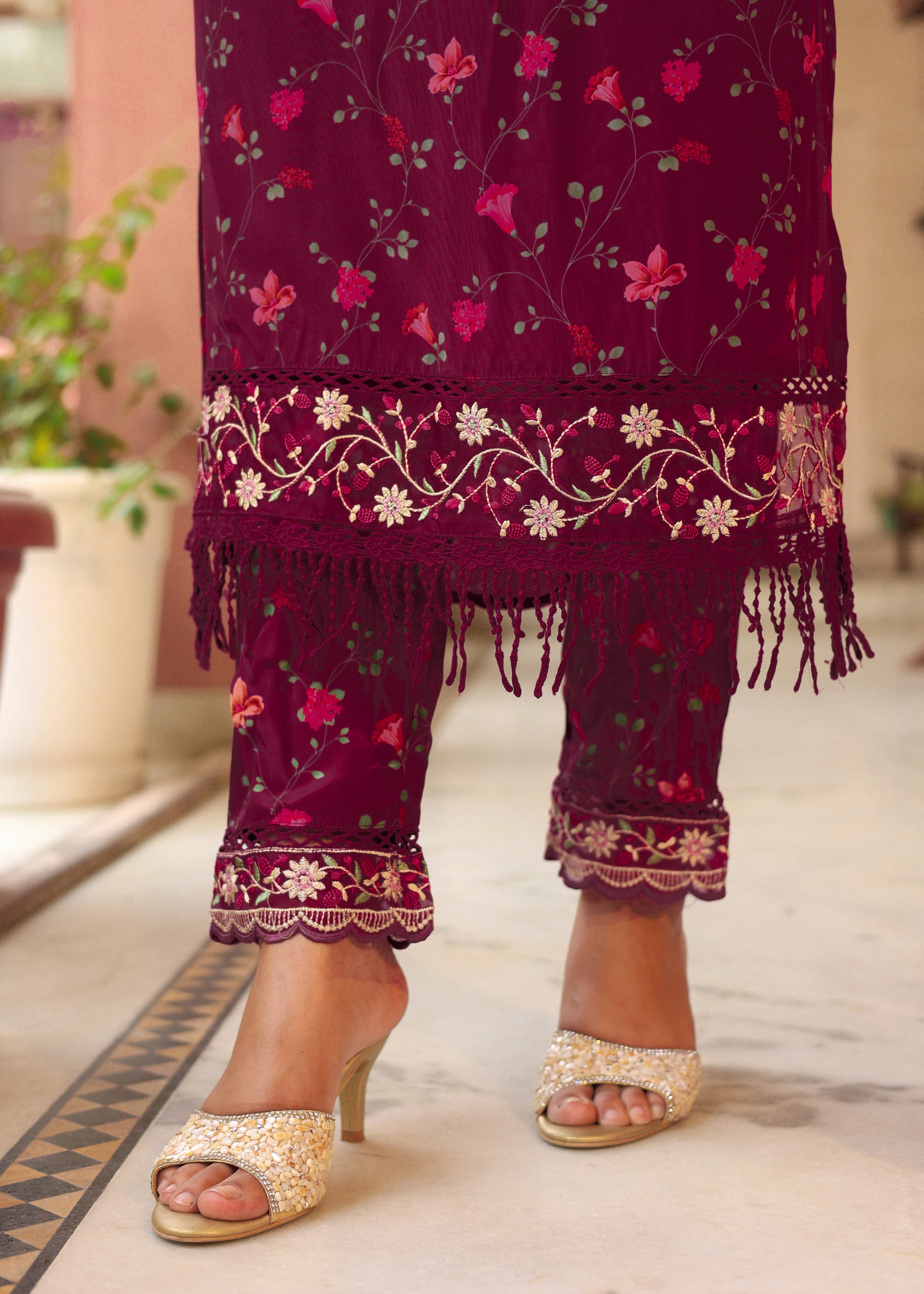 Crepe floral Embroidered Pant Set - The Jaipur Studio
