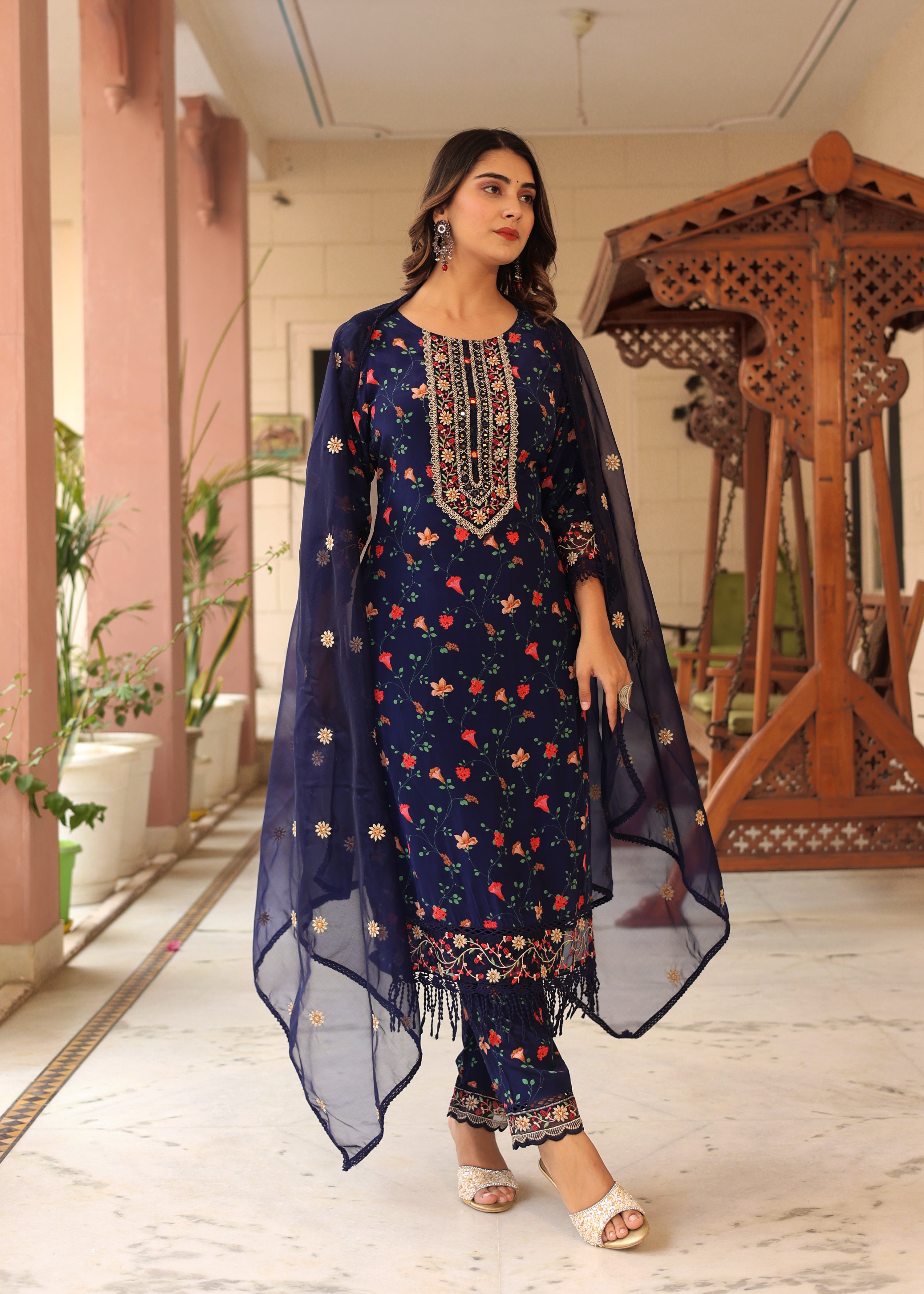 Crepe floral Embroidered Pant Set - The Jaipur Studio