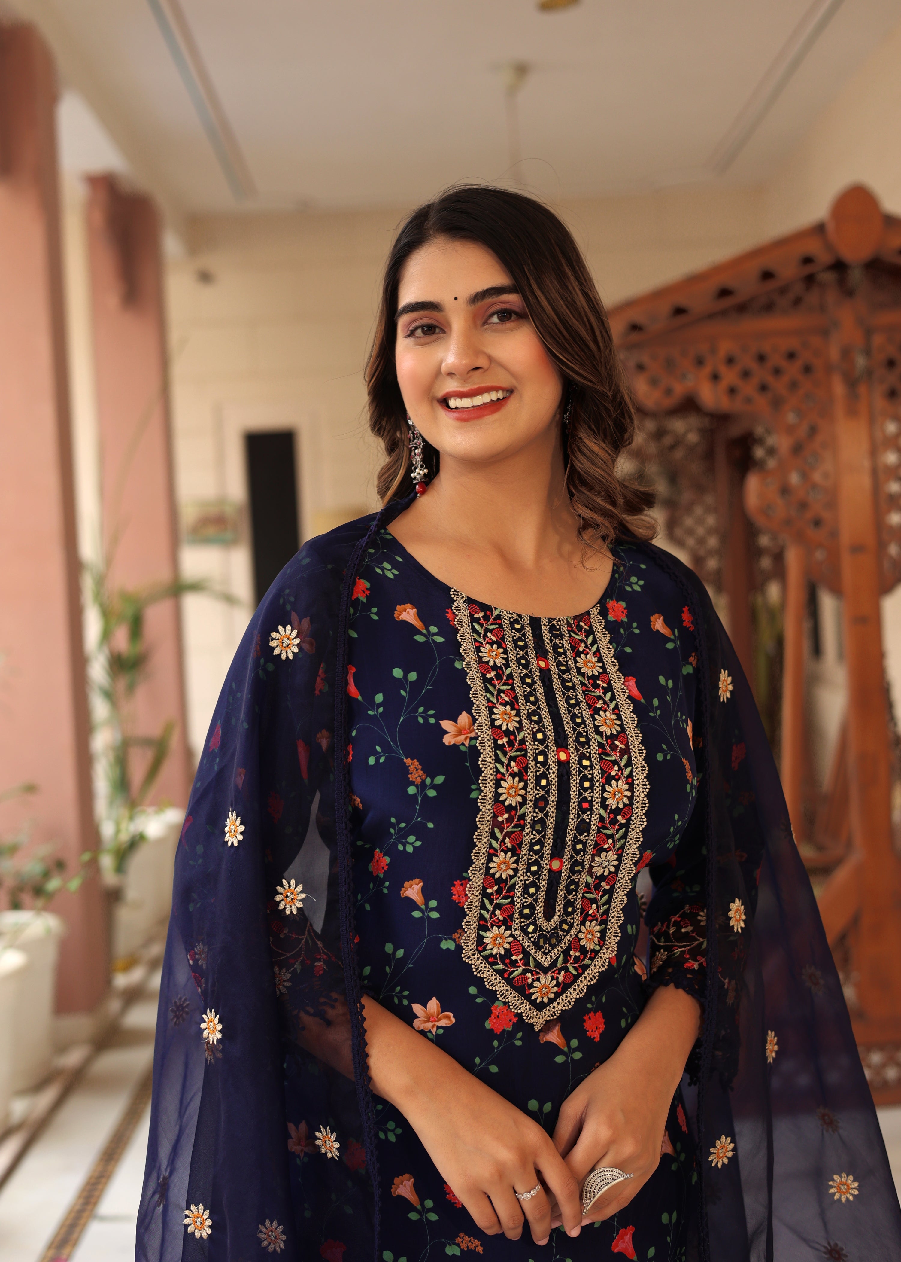Crepe floral Embroidered Pant Set - The Jaipur Studio