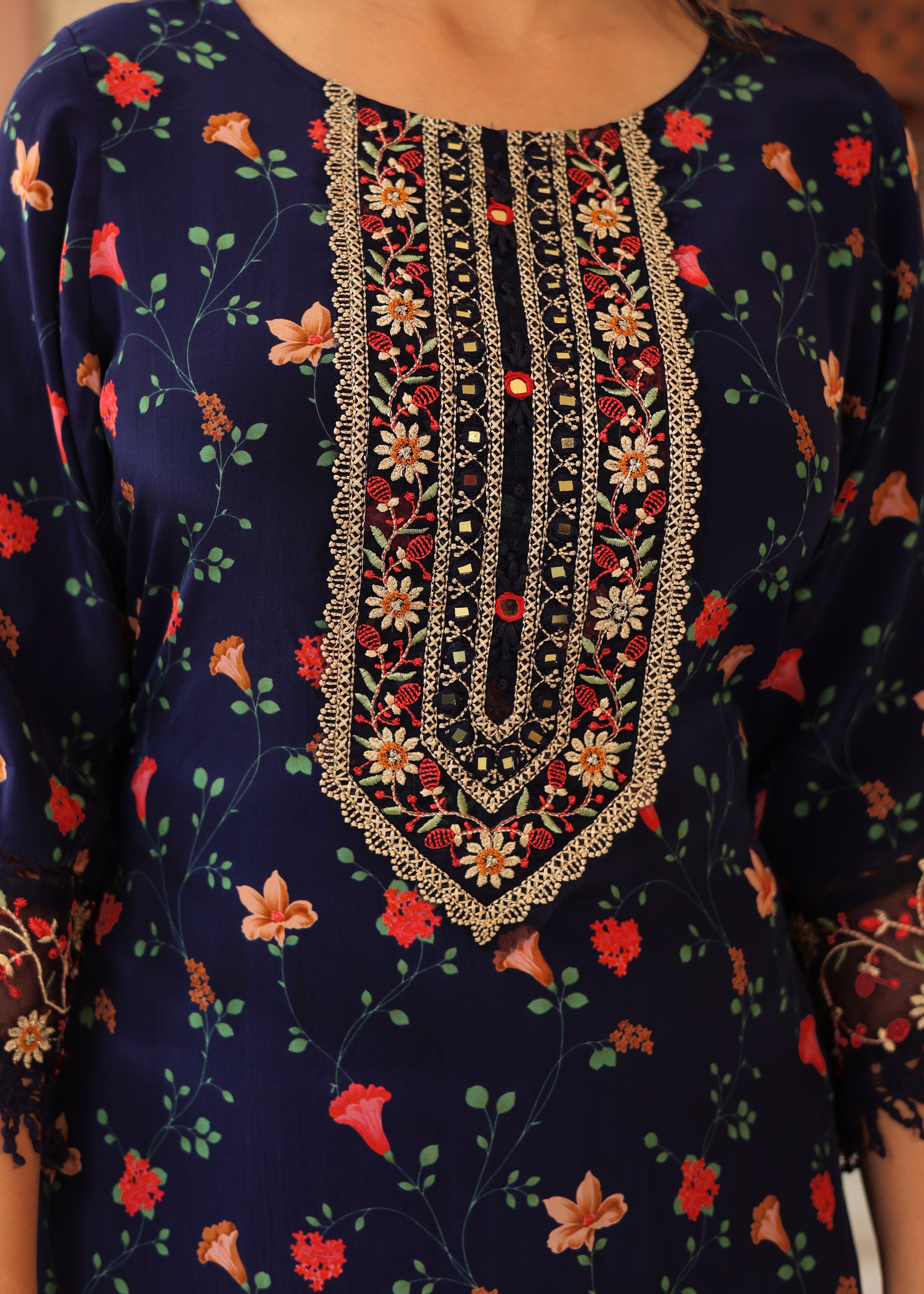 Crepe floral Embroidered Pant Set - The Jaipur Studio