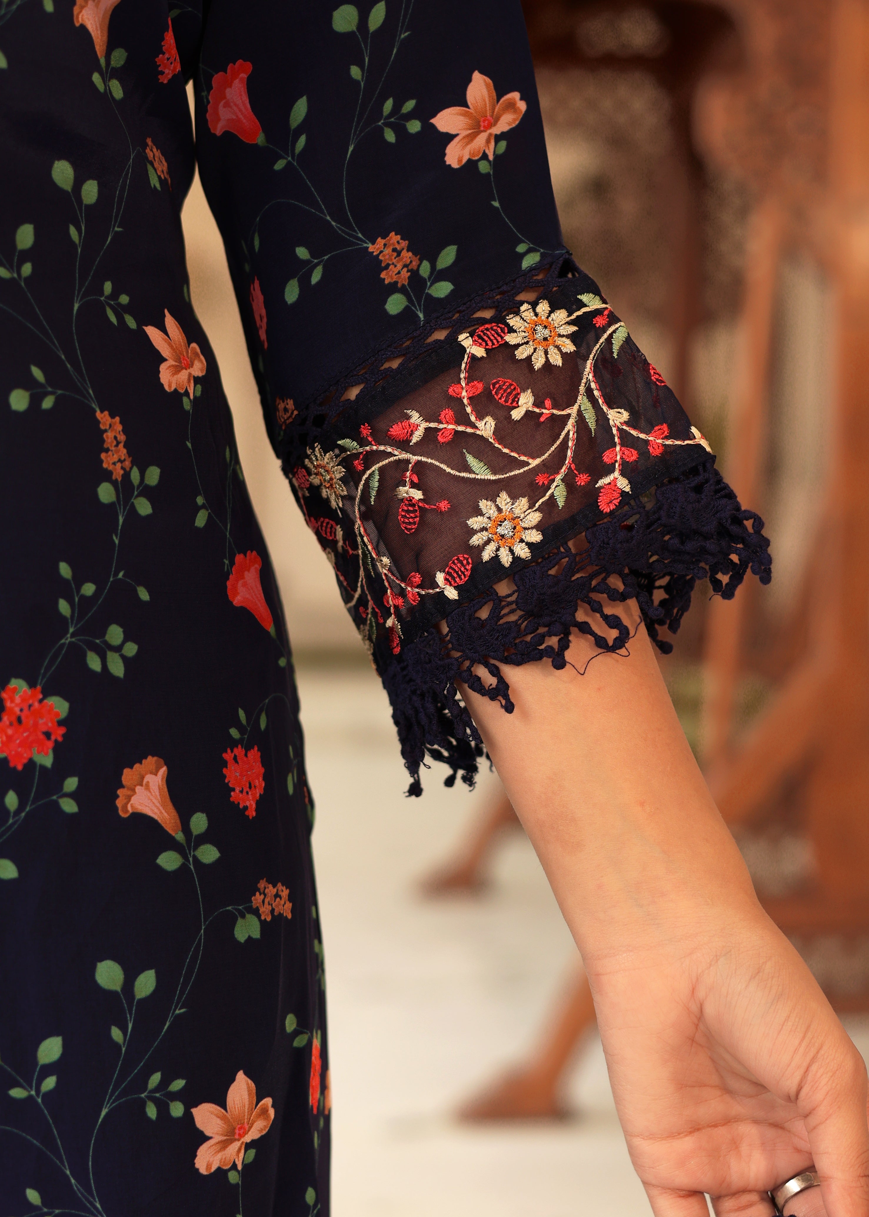 Crepe floral Embroidered Pant Set - The Jaipur Studio