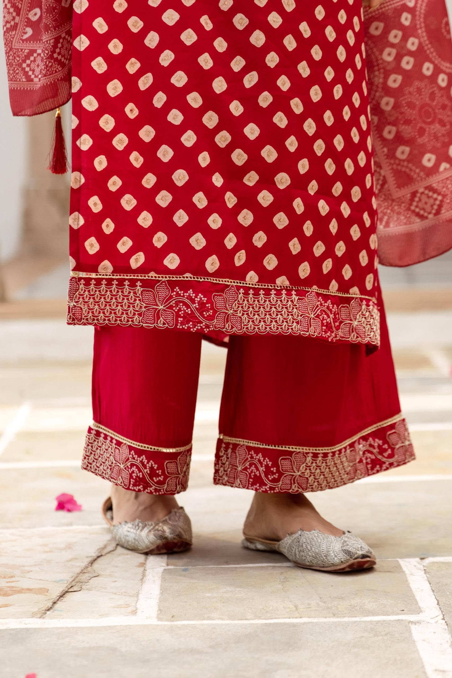 Miraya Muslin Bandhani embroidered Pant Set - The Jaipur Studio