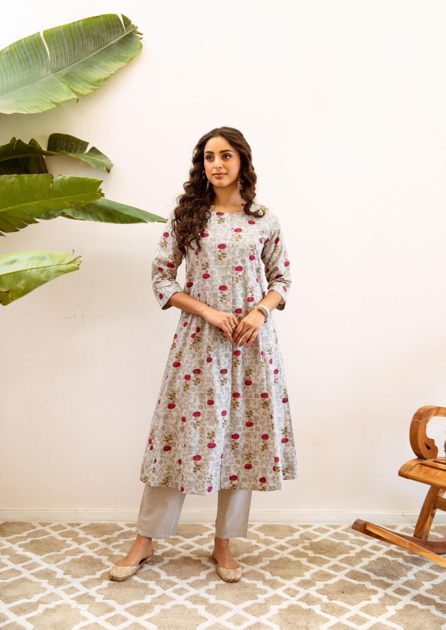 Kush Cotton Handblock Print A-line Pant Set - The Jaipur Studio