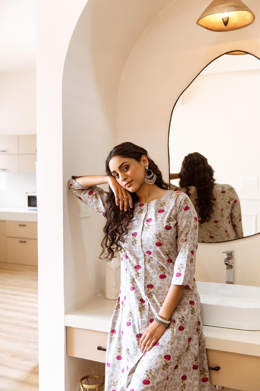 Kush Cotton Handblock Print A-line Pant Set - The Jaipur Studio