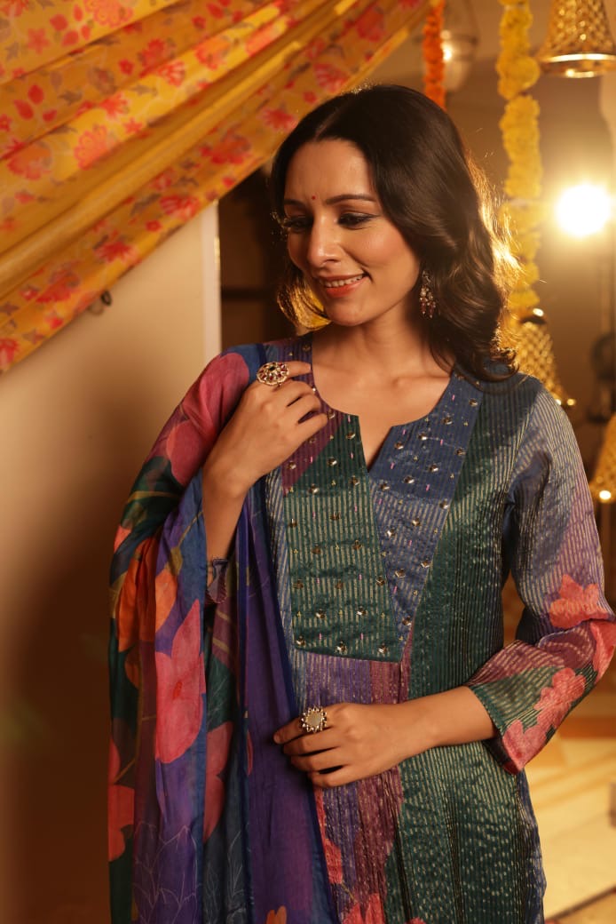 Shimmer Tissue Floral Pant Set - The Jaipur Studio