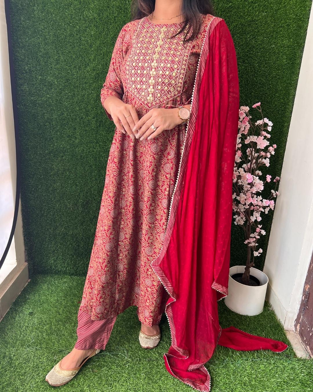 Muslin Embrideiered Anarkali Pant Set - The Jaipur Studio