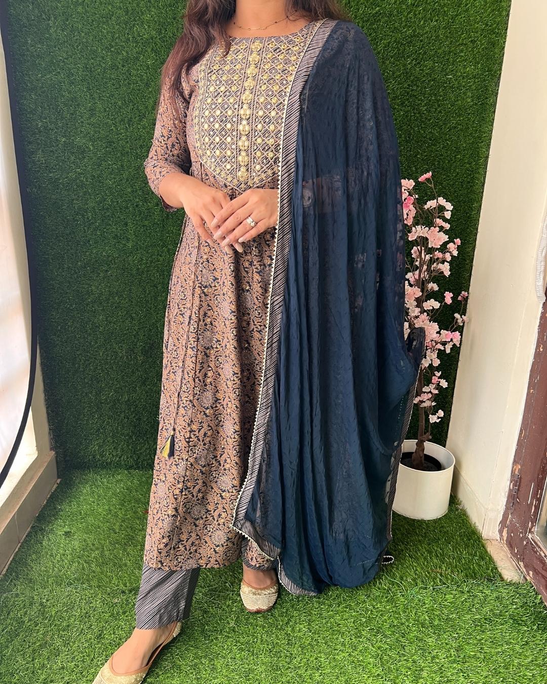Muslin Embrideiered Anarkali Pant Set - The Jaipur Studio
