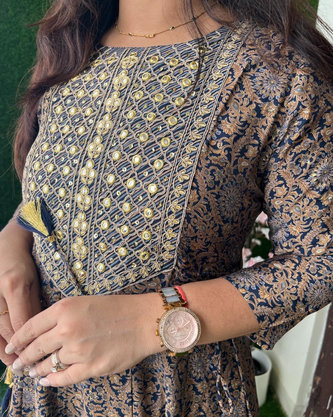 Muslin Embrideiered Anarkali Pant Set - The Jaipur Studio