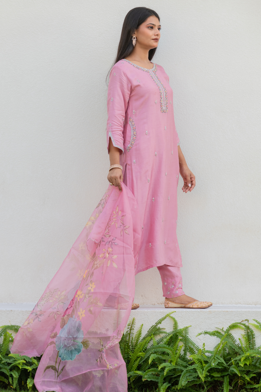Nazrana Silk Hand Embroidered Pant Set - The Jaipur Studio