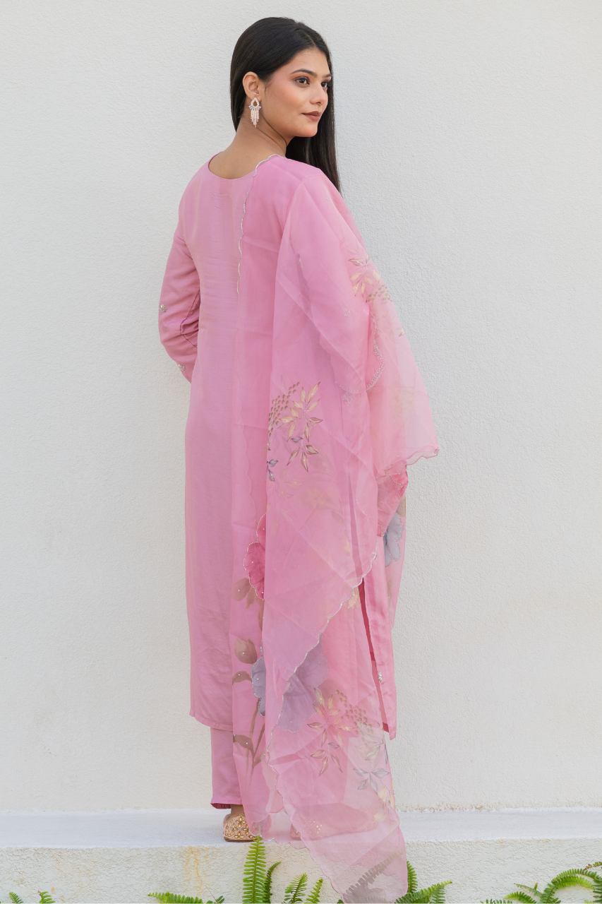 Nazrana Silk Hand Embroidered Pant Set - The Jaipur Studio