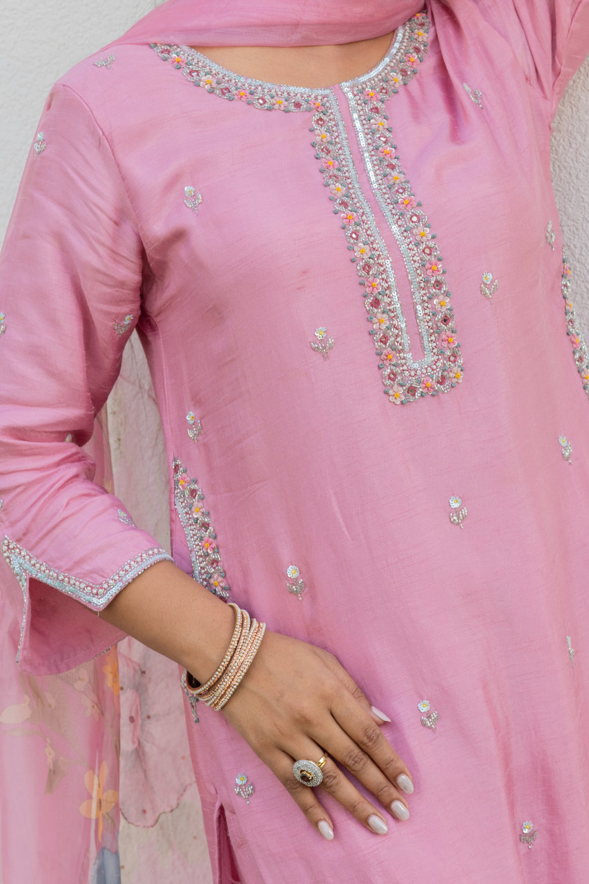 Nazrana Silk Hand Embroidered Pant Set - The Jaipur Studio