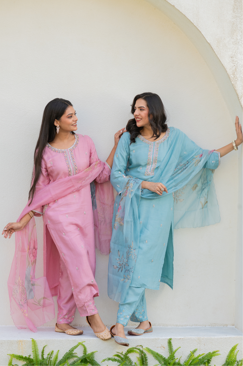 Nazrana Silk Hand Embroidered Pant Set - The Jaipur Studio