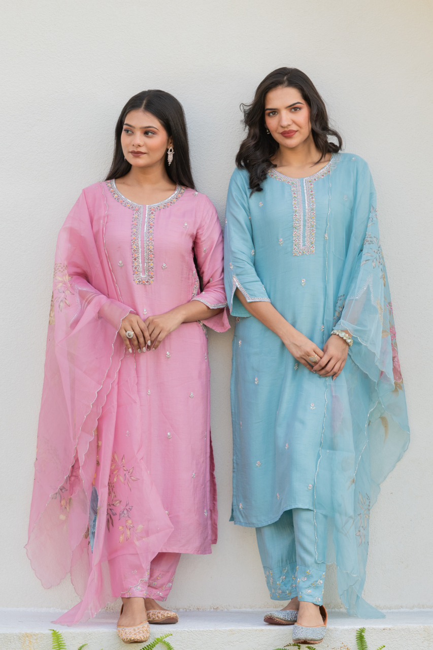 Nazrana Silk Hand Embroidered Pant Set - The Jaipur Studio
