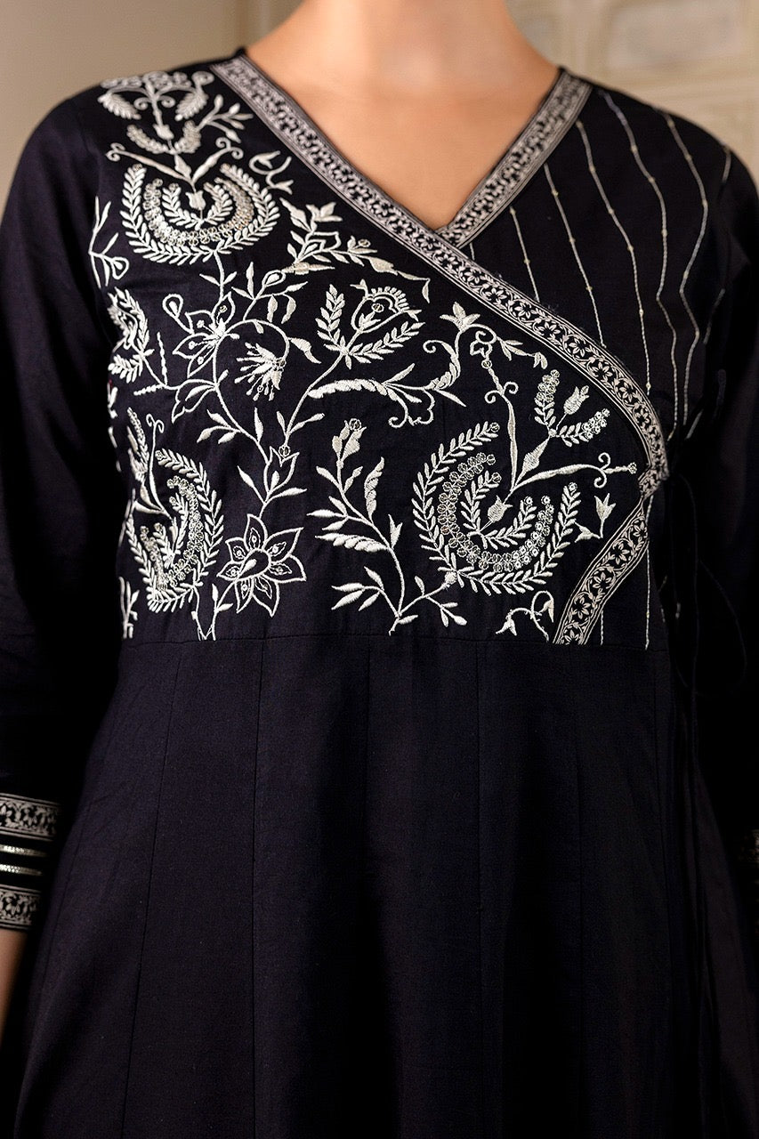 Cotton Angrakha Embroidered Festive Anarkali Set - The Jaipur Studio