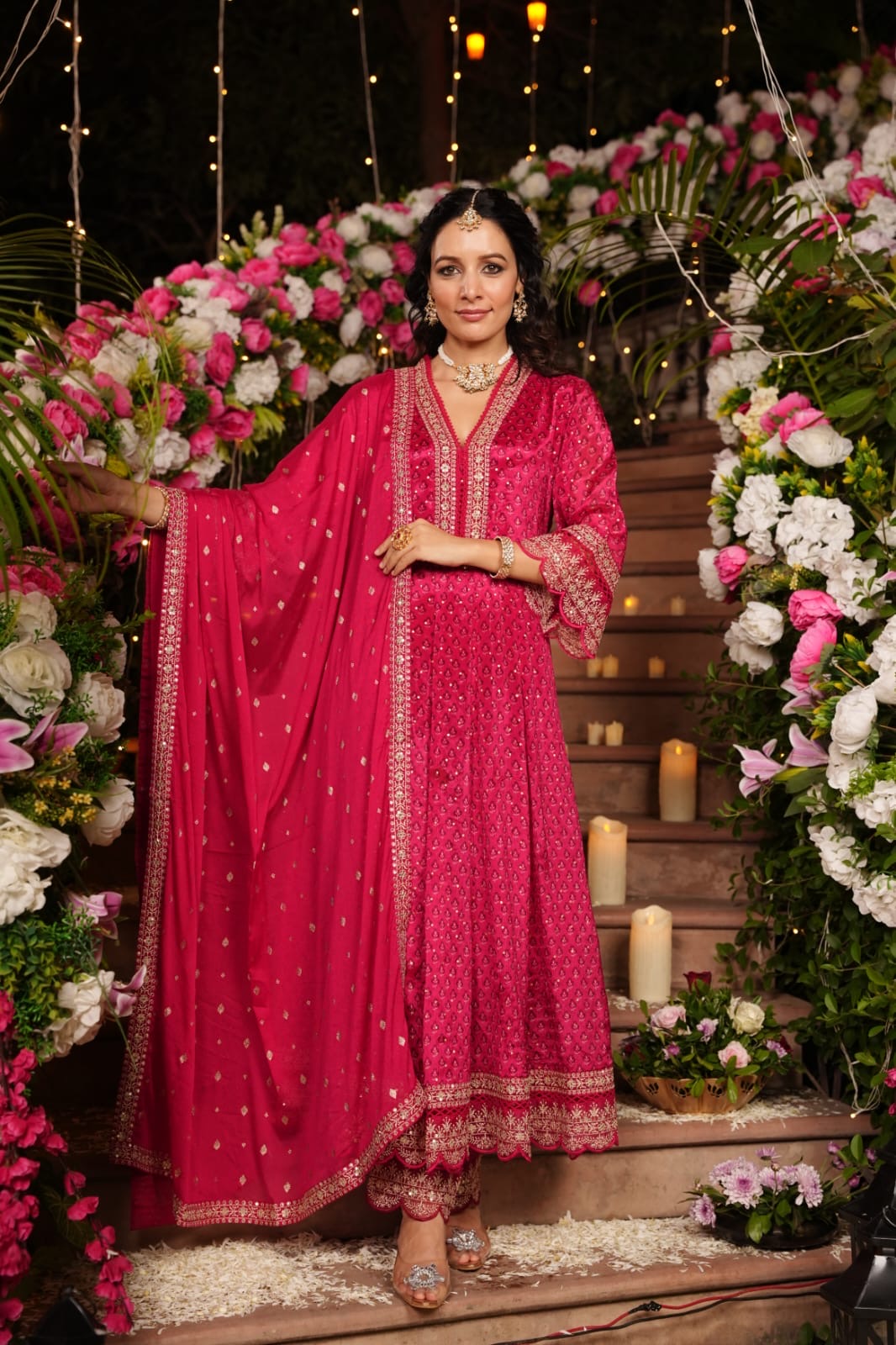 Kajol Chinnon Anarkali Embroidered Pant set - The Jaipur Studio