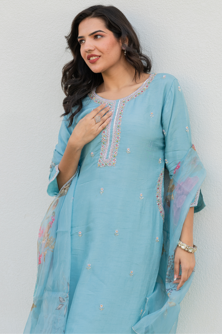 Nazrana Silk Hand Embroidered Pant Set - The Jaipur Studio