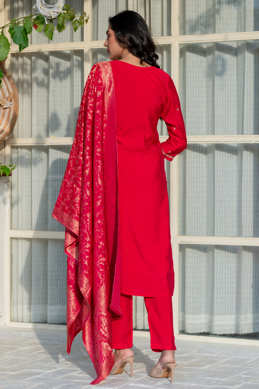 Ruhani Silk Hand Embroidered Pant Set - The Jaipur Studio