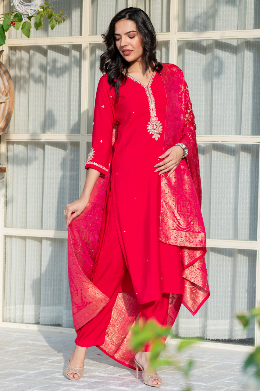 Ruhani Silk Hand Embroidered Pant Set - The Jaipur Studio