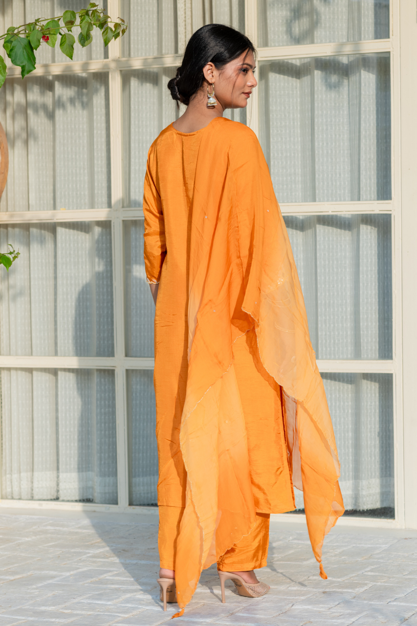 'Aabroo' Silk Hand Embroidered Pant Set - The Jaipur Studio