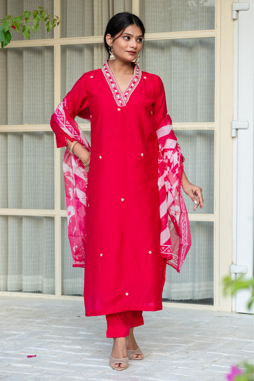 pink silk handwork - The Jaipur Studio