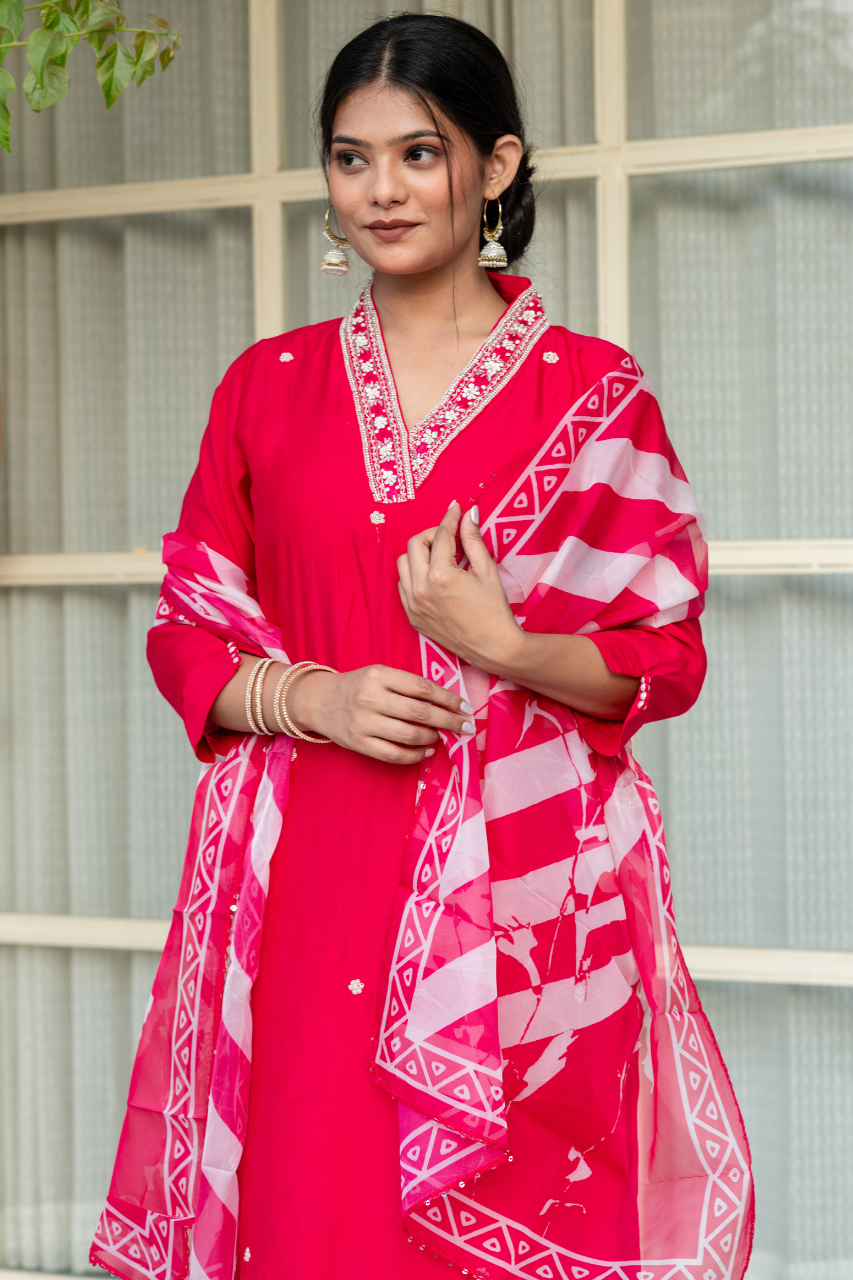 pink silk handwork - The Jaipur Studio