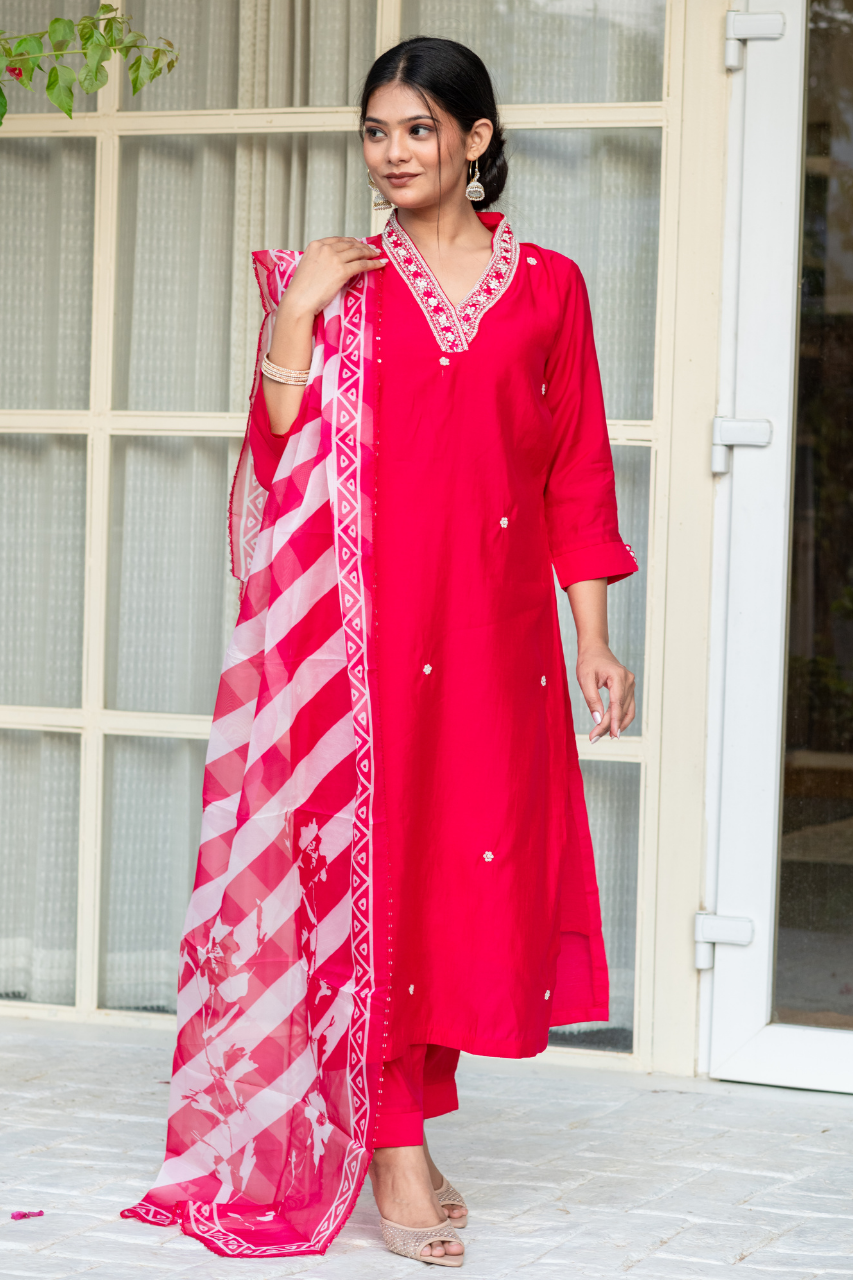 pink silk handwork - The Jaipur Studio
