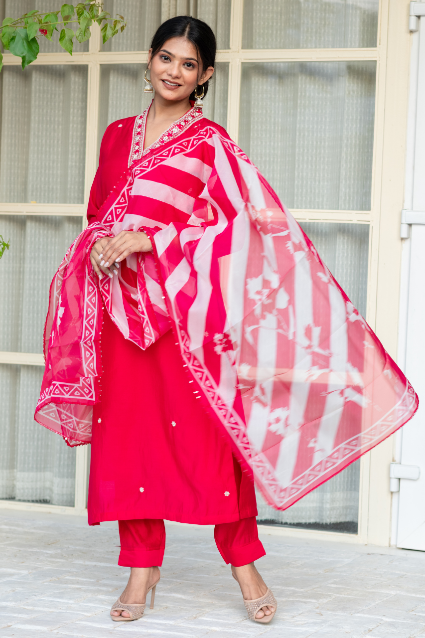 pink silk handwork - The Jaipur Studio