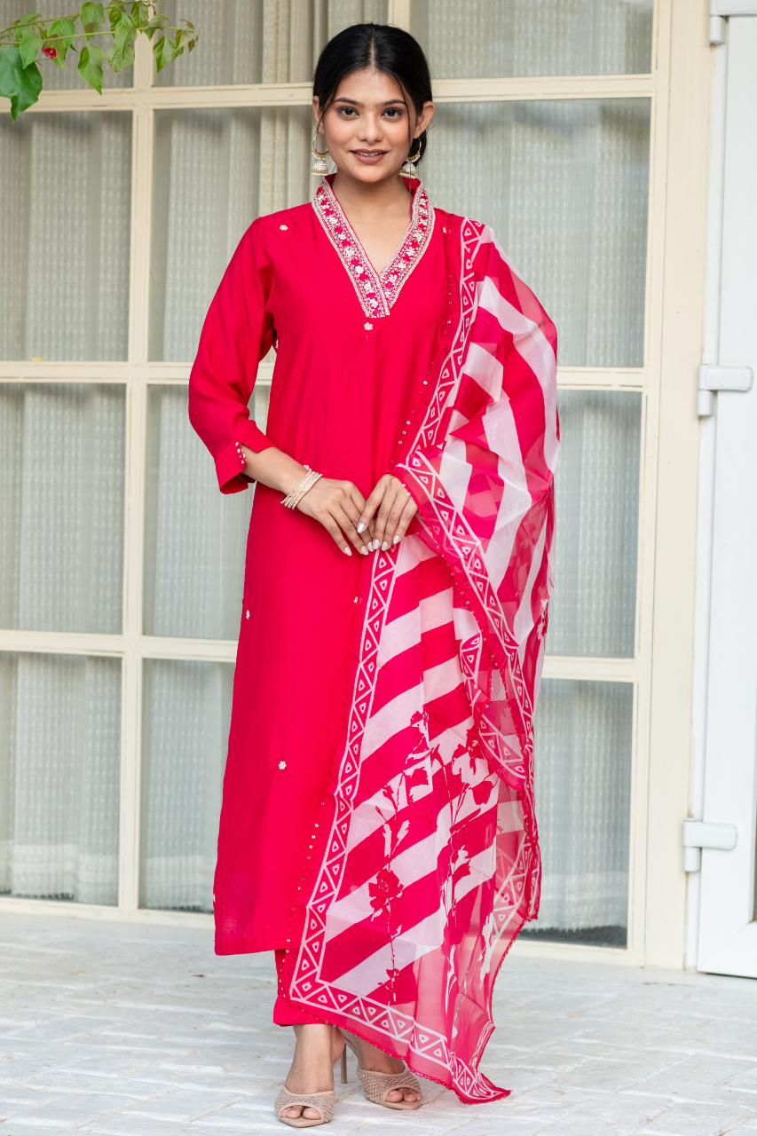 pink silk handwork - The Jaipur Studio