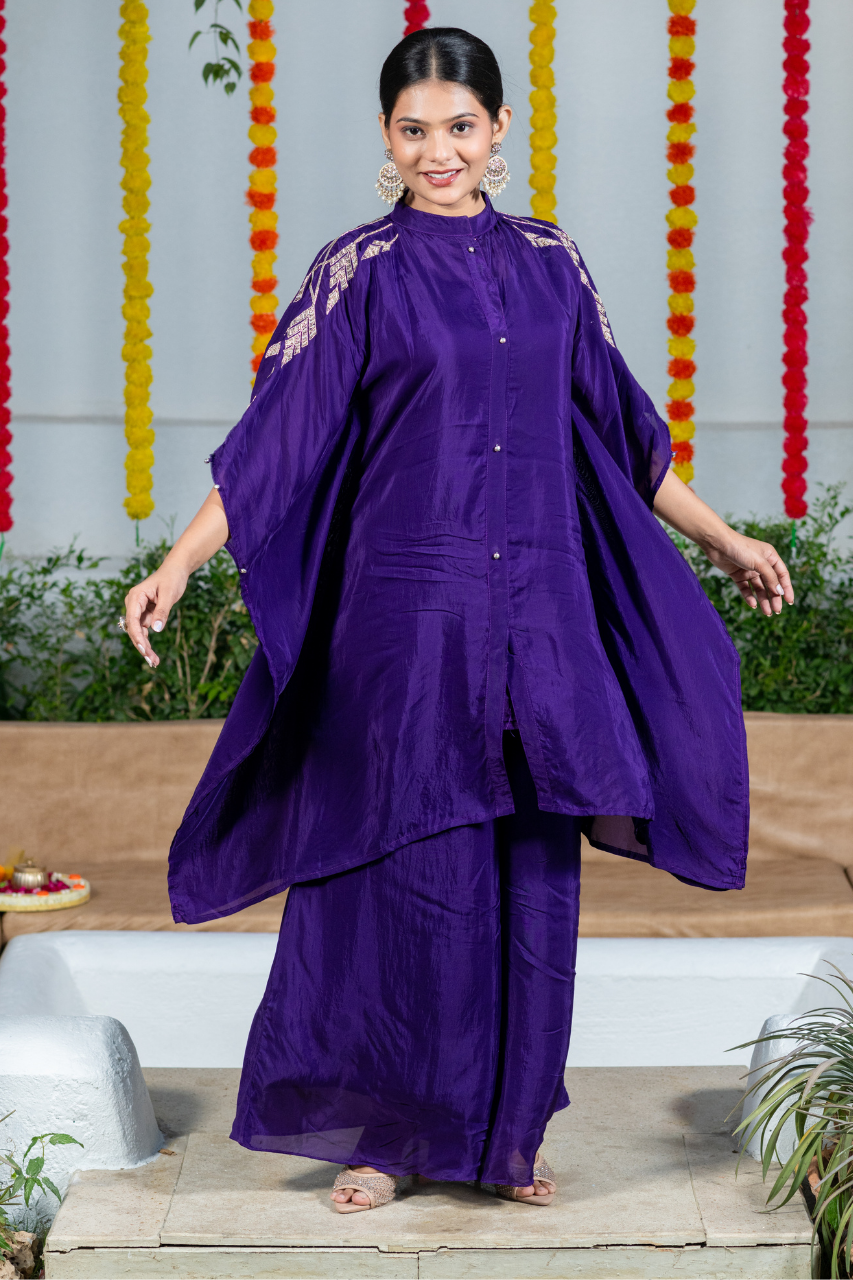 Zubeda Premium Chinnon Hand Embroidred Coord Set - The Jaipur Studio