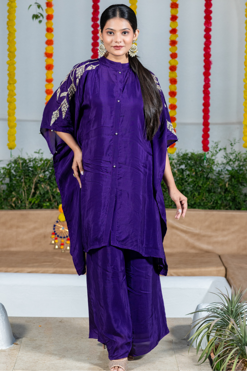 Zubeda Premium Chinnon Hand Embroidred Coord Set - The Jaipur Studio