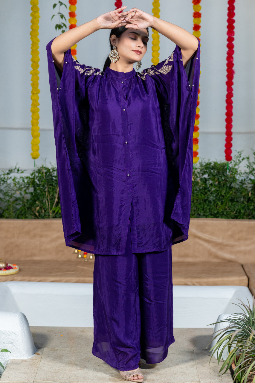 Zubeda Premium Chinnon Hand Embroidred Coord Set - The Jaipur Studio