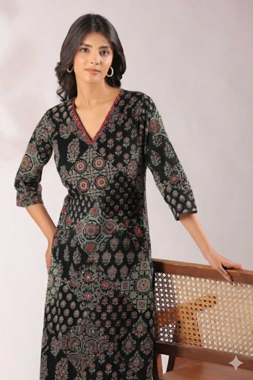 Ajrakh Embroidered Cotton Coord Set