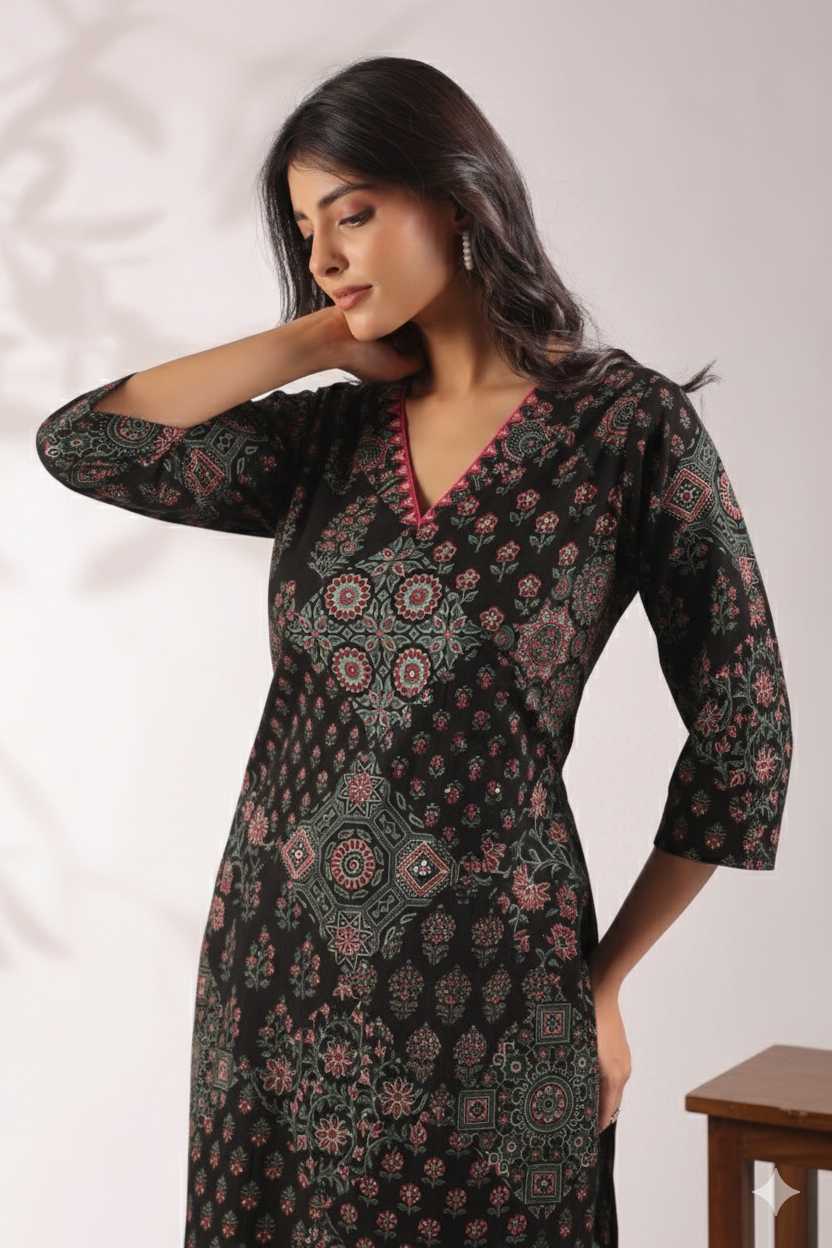 Ajrakh Embroidered Cotton Coord Set