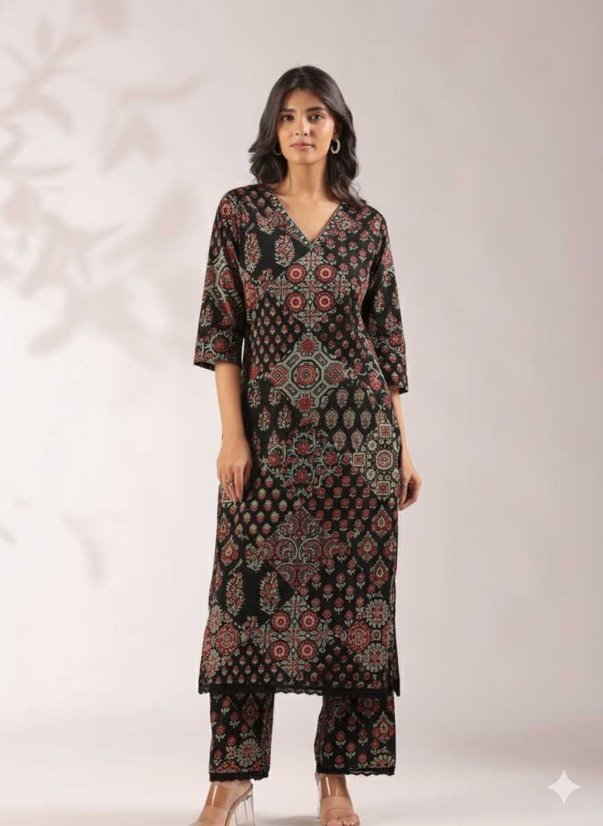 Ajrakh Embroidered Cotton Coord Set