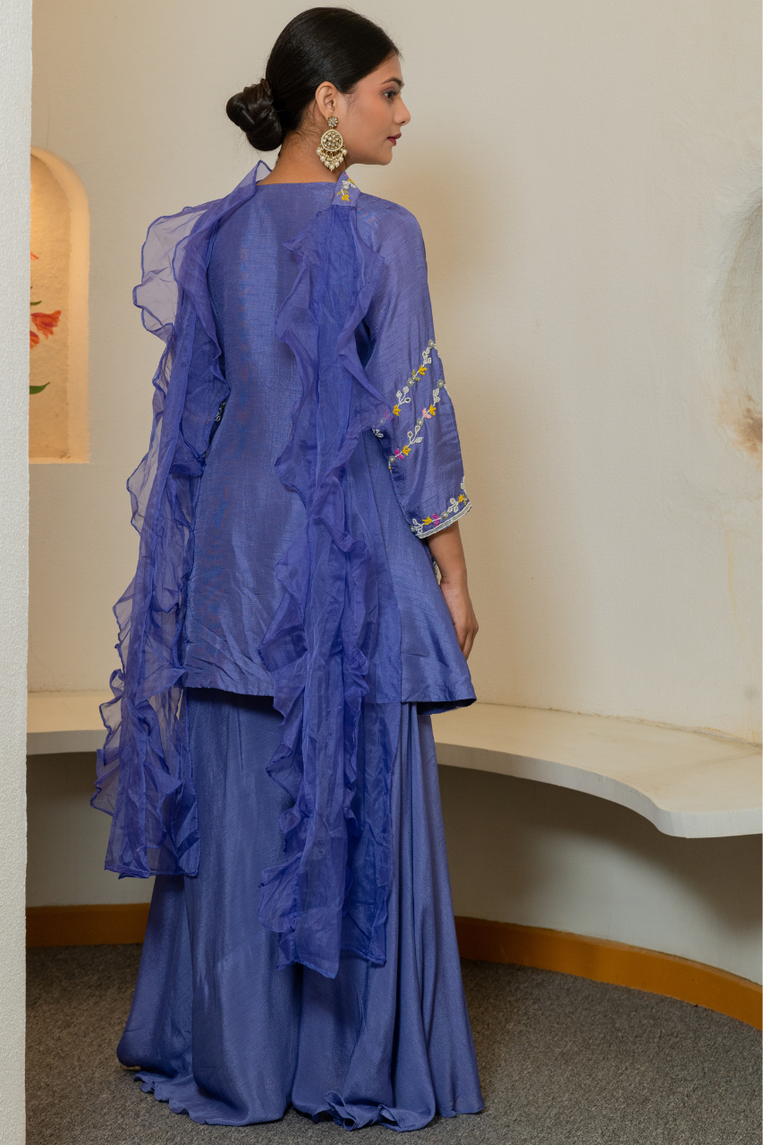 ‘Zainit’ Silk Hand Embroidered Sharara Set - The Jaipur Studio