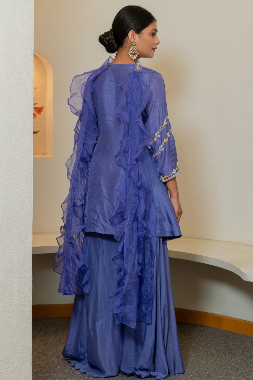 ‘Zainit’ Silk Hand Embroidered Sharara Set - The Jaipur Studio