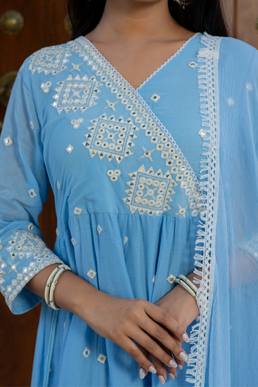 Sahaj Mul Cotton Embroidered Anarkali Set - The Jaipur Studio