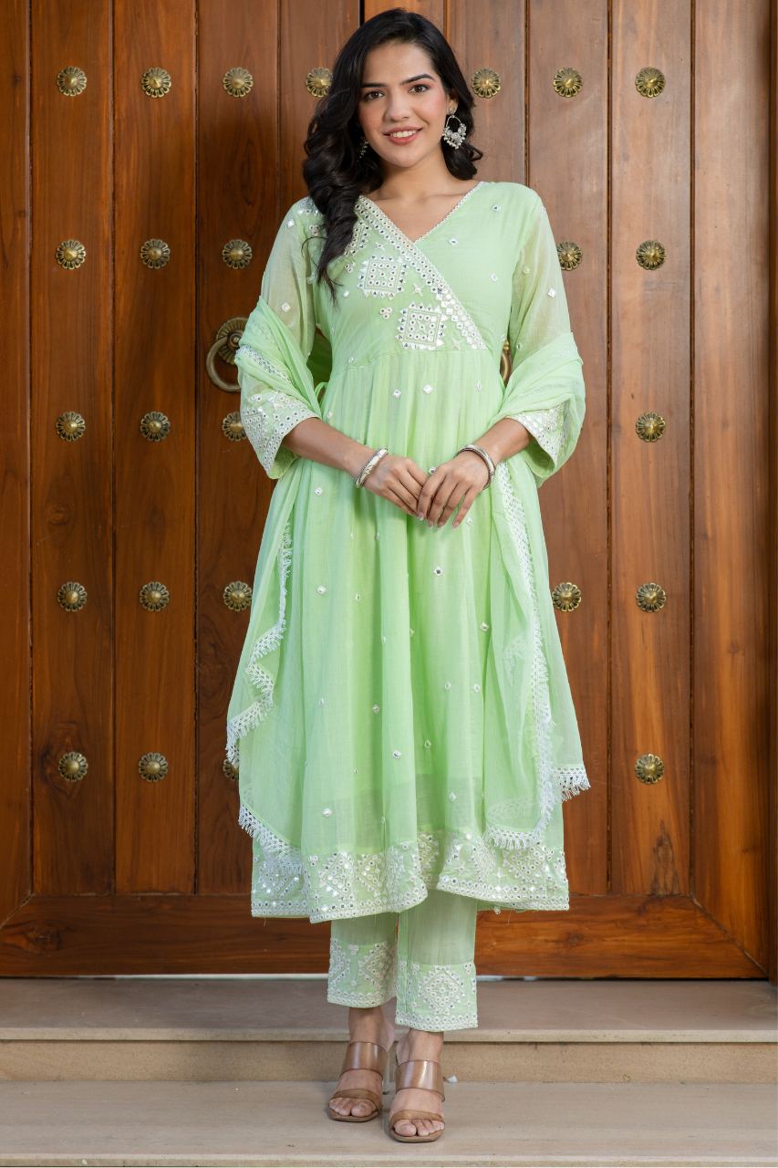 Sahaj Mul Cotton Embroidered Anarkali Set - The Jaipur Studio