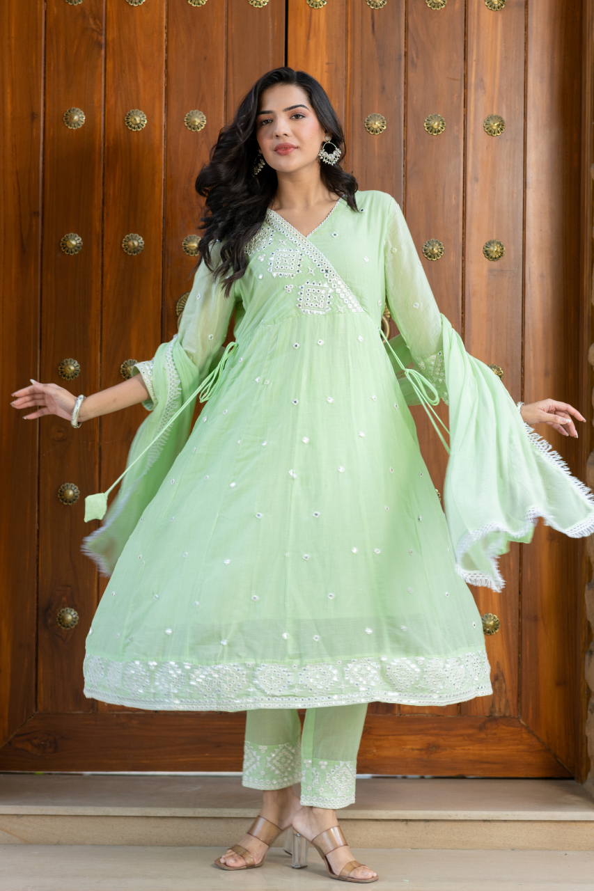 Sahaj Mul Cotton Embroidered Anarkali Set - The Jaipur Studio