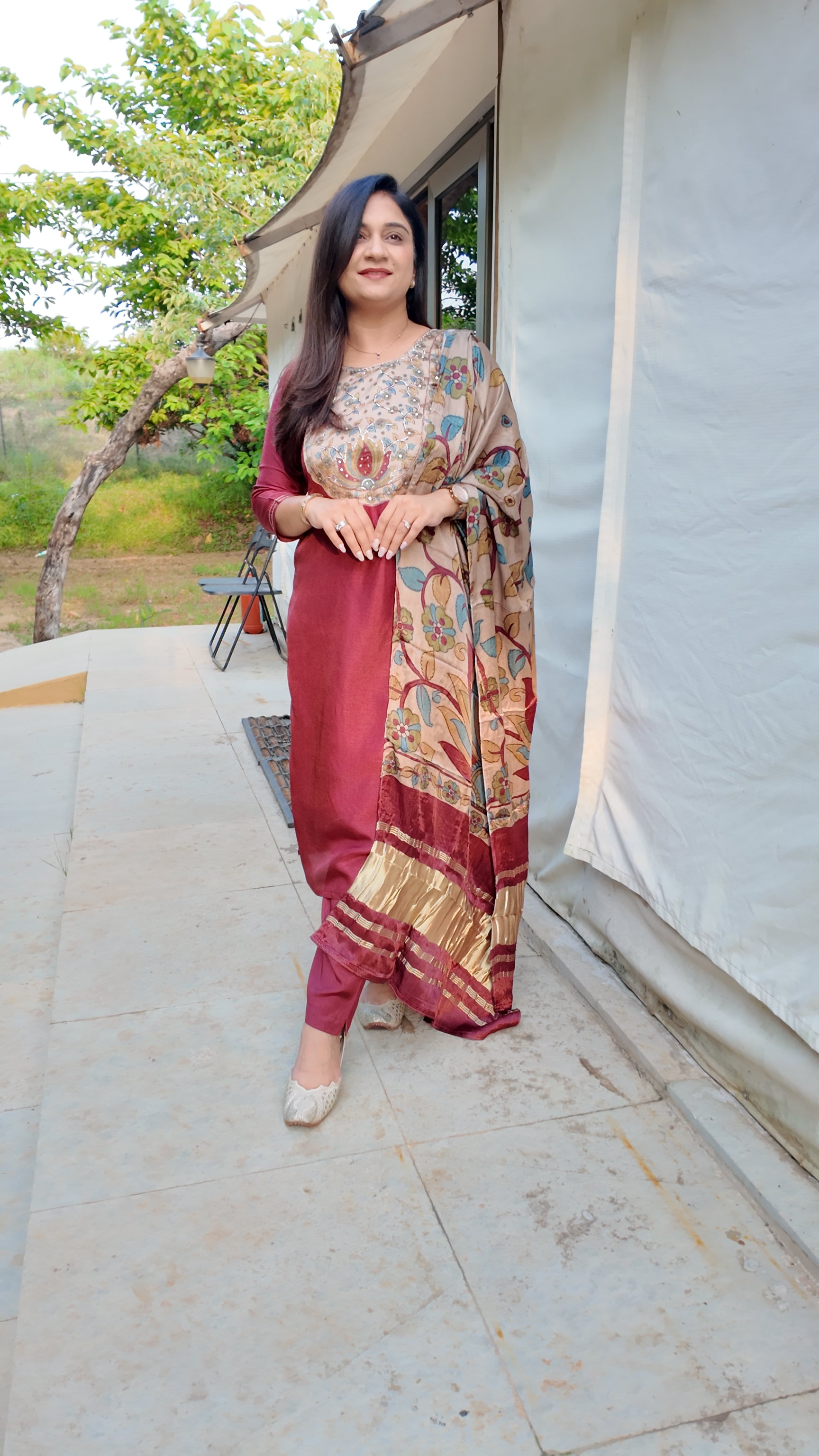 Zarna Silk Hand Embroidered Pant Set - The Jaipur Studio