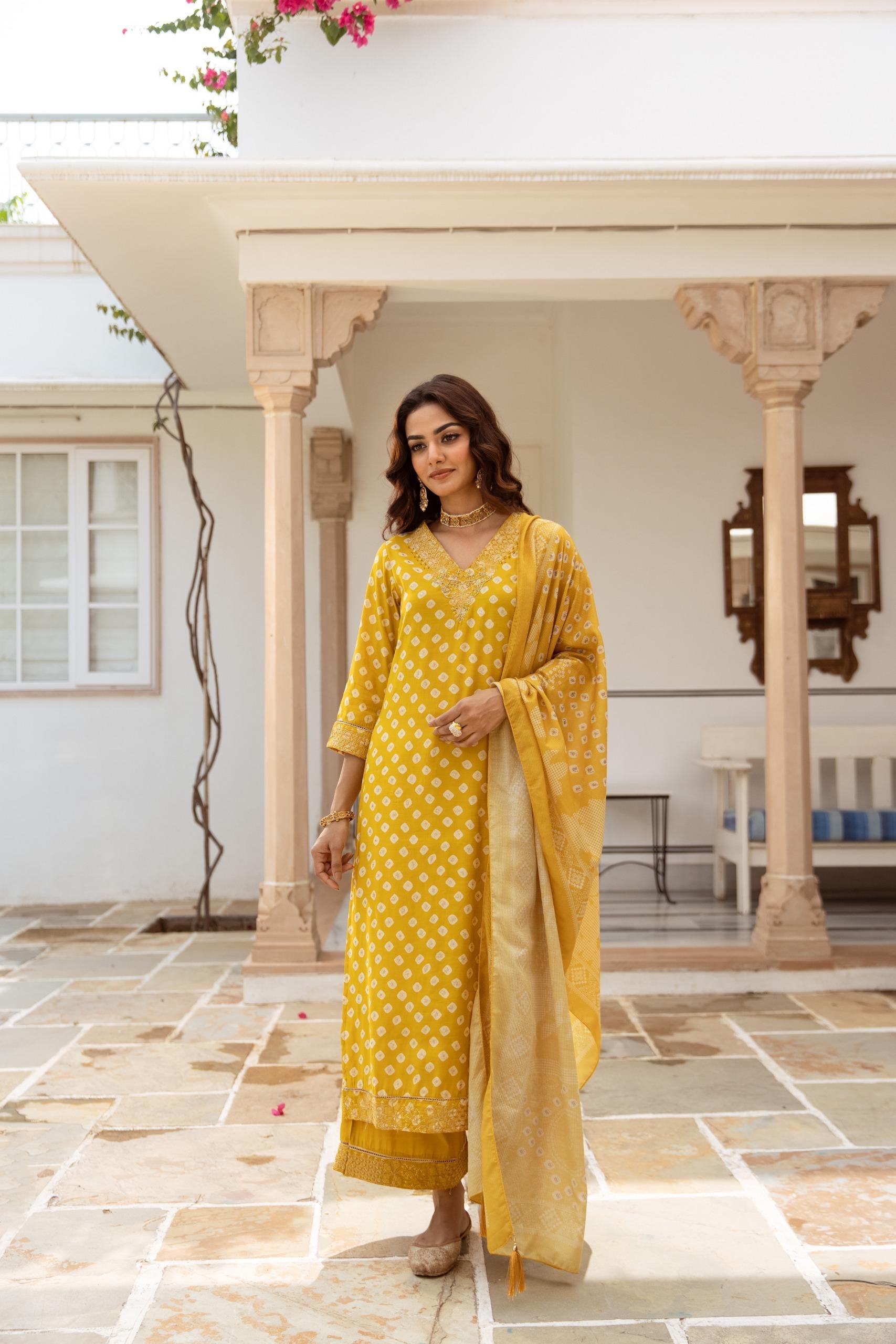 Miraya Muslin Bandhani embroidered Pant Set - The Jaipur Studio