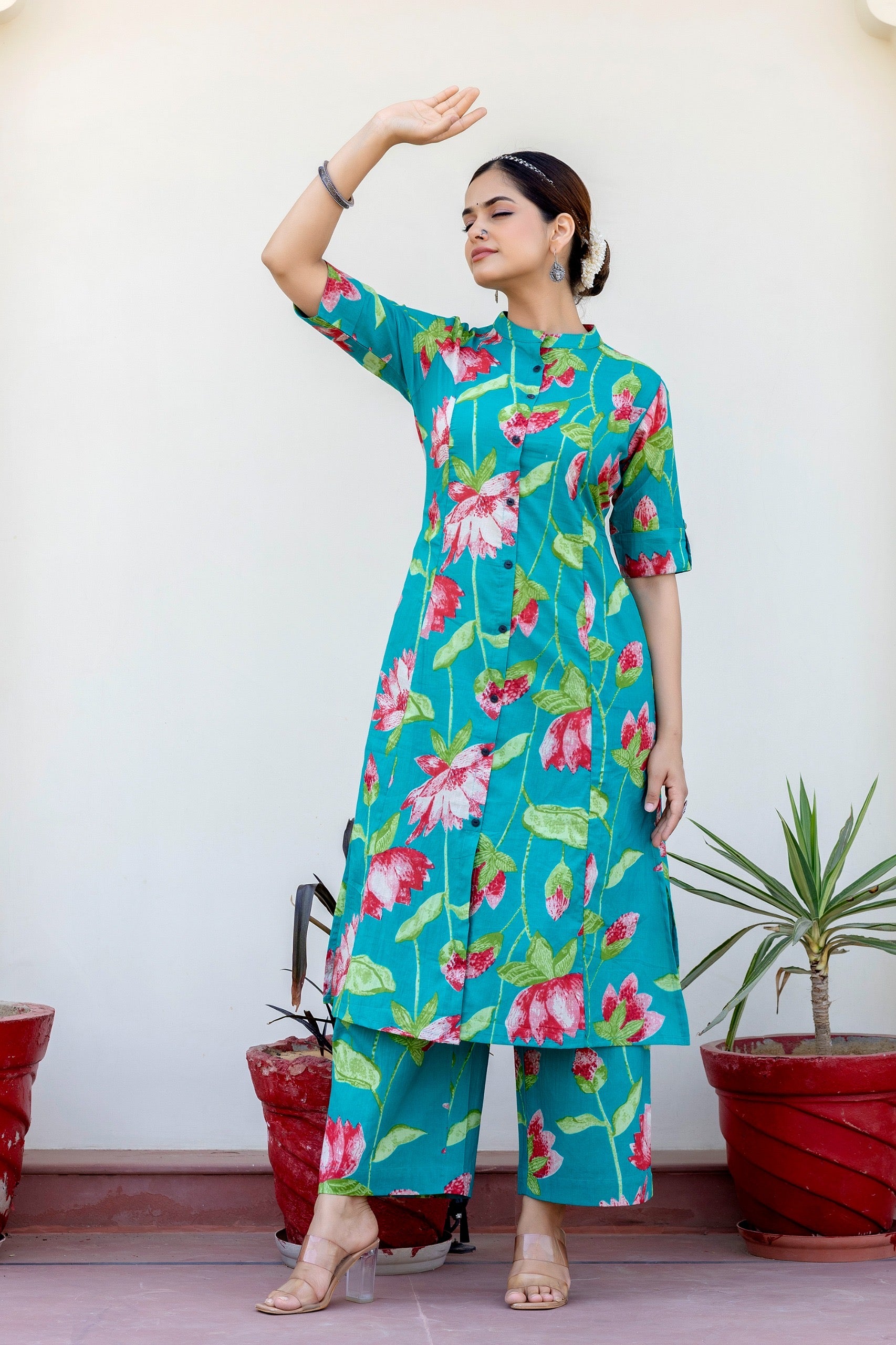 Srujana Floral Summerish A-line Coord Set - The Jaipur Studio