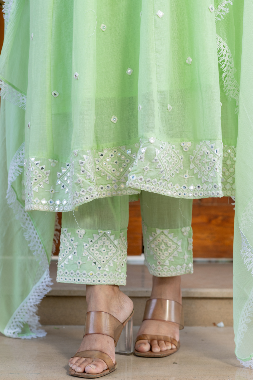Sahaj Mul Cotton Embroidered Anarkali Set - The Jaipur Studio