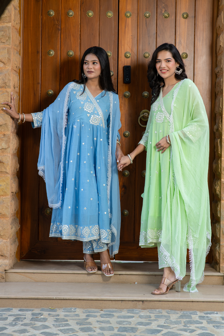 Sahaj Mul Cotton Embroidered Anarkali Set - The Jaipur Studio