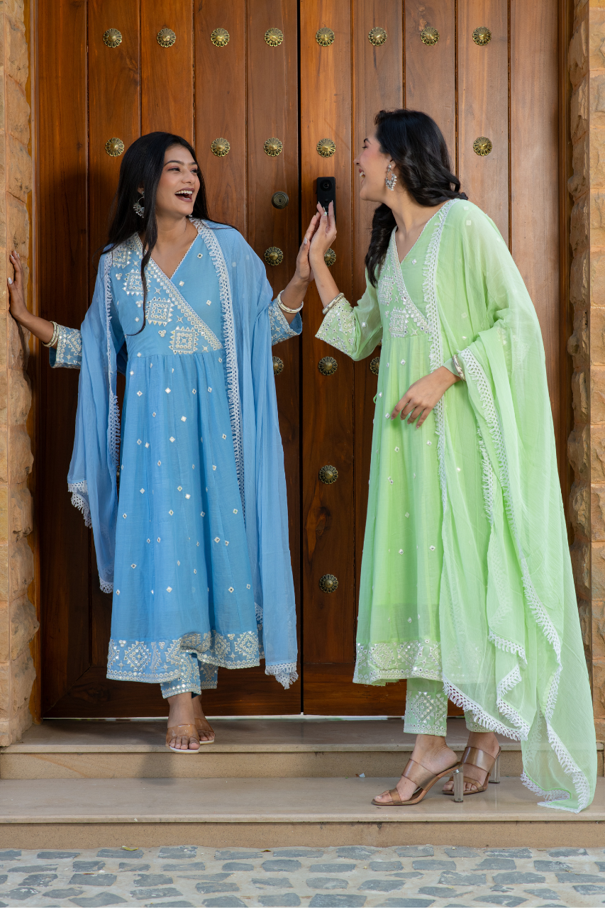 Sahaj Mul Cotton Embroidered Anarkali Set - The Jaipur Studio