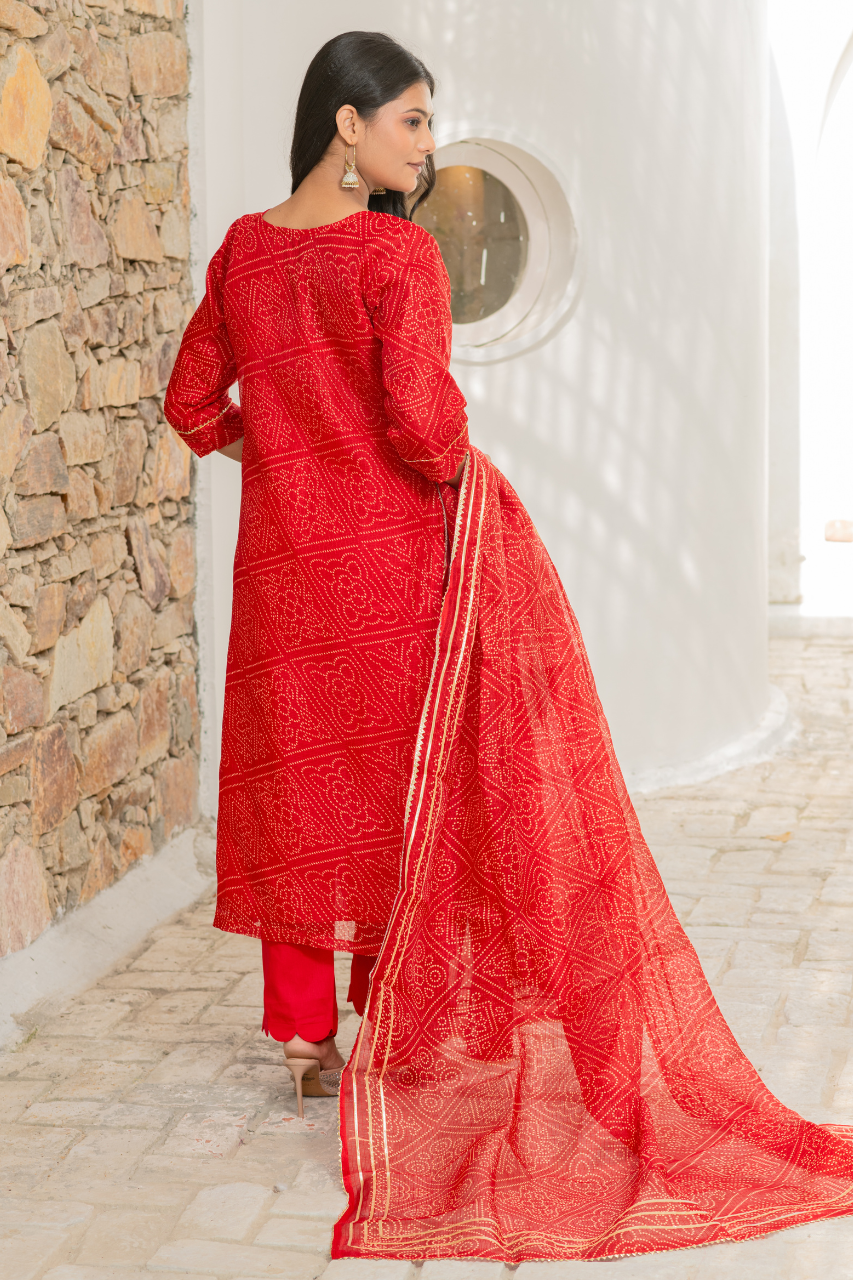 ‘Bandhani’ Kota Doria Embroidered Pant Set - The Jaipur Studio
